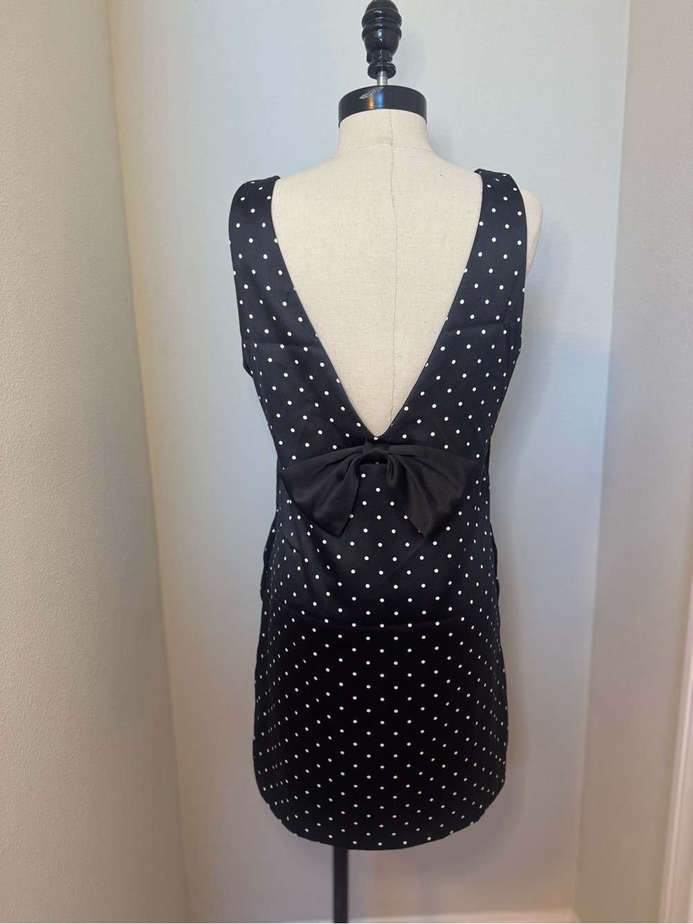 Wayf Black Polka Dot Mini Dress with Back Bow